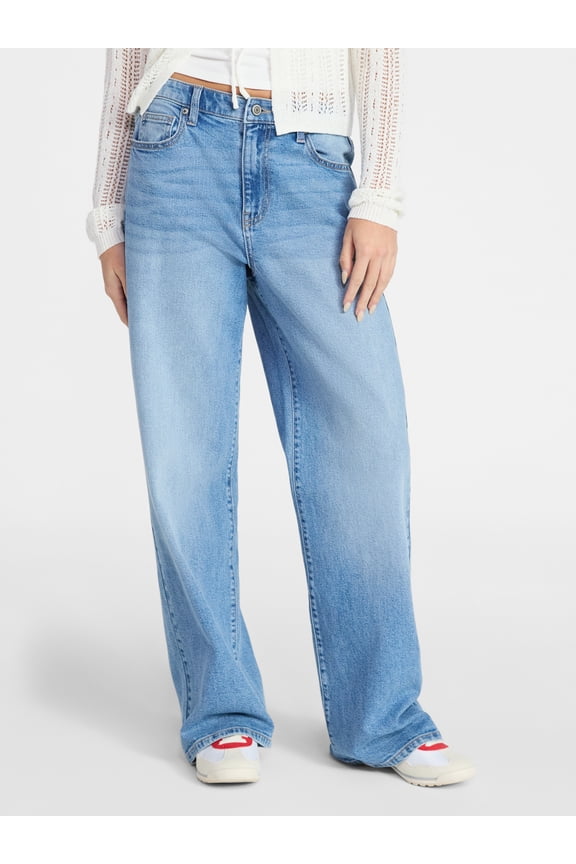 High Rise Baggy Wide Leg Jeans with Studded Star Pocket, 32'' Inseam, Women’s XXS-4X