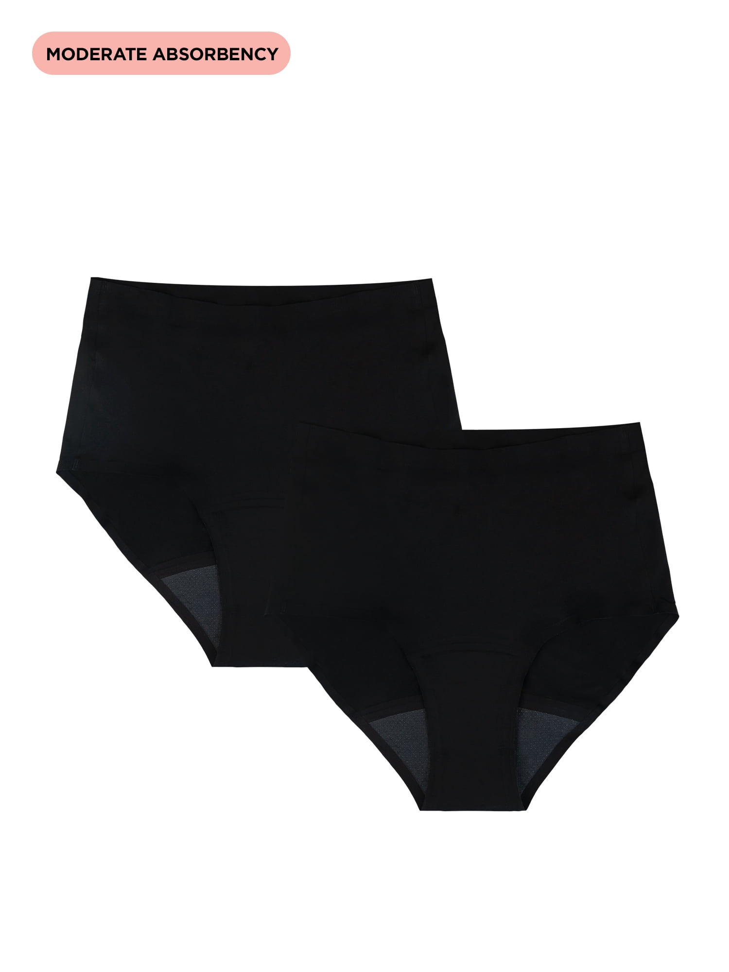No Boundaries High-Rise Brief Moderate Absorbency Period Underwear, 2-Pack, Women’s Sizes XS-XXL