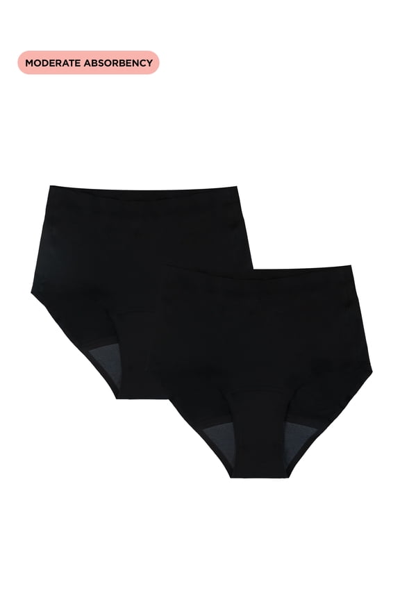 High-Rise Brief Moderate Absorbency Period Underwear, 2-Pack, Women’s Sizes XS-XXL