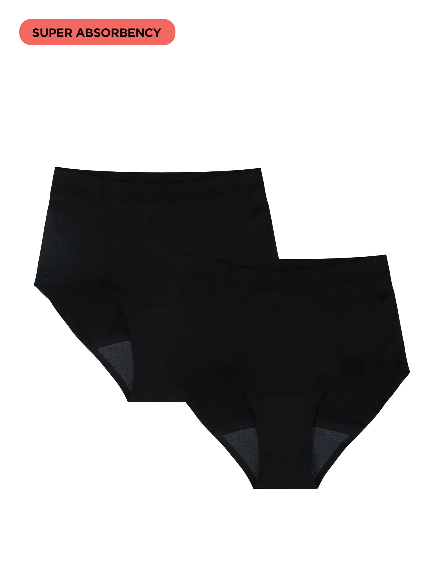 No Boundaries High-Rise Brief Super Absorbency Period Underwear, 2-Pack, Women’s Sizes XS-XXL