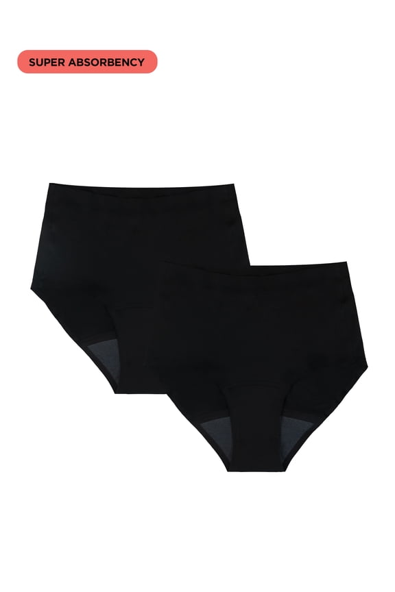 High-Rise Brief Super Absorbency Period Underwear, 2-Pack, Women’s Sizes XS-XXL