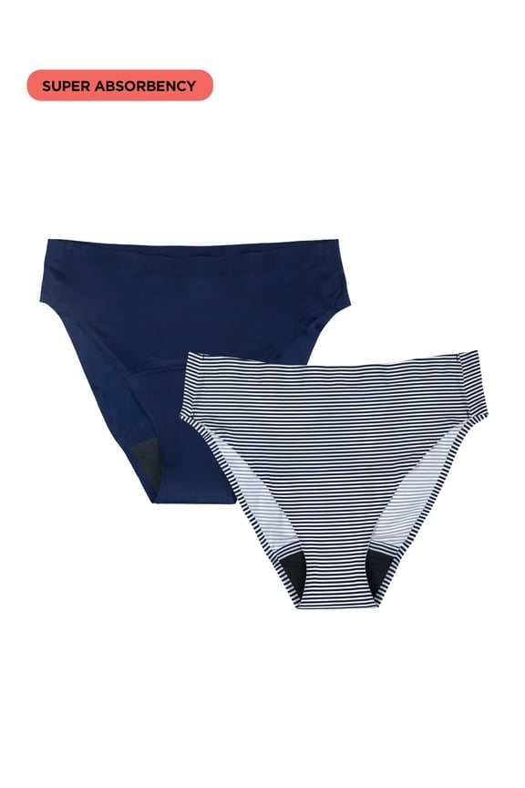 High-Rise Cheeky Super Absorbency Period Underwear, XS - XXL, 2 Pack