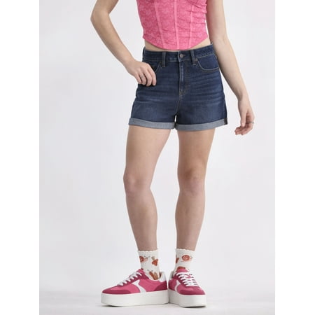No Boundaries High Rise Denim Rolled Cuff Shorts, 3'' Inseam, Women's