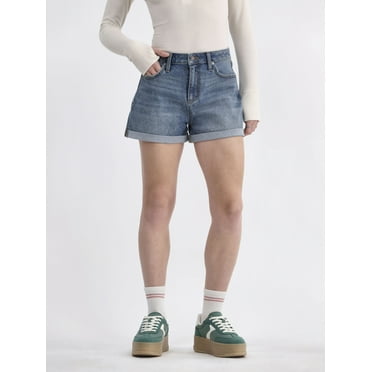No Boundaries High Rise Denim Rolled Cuff Shorts, Women's