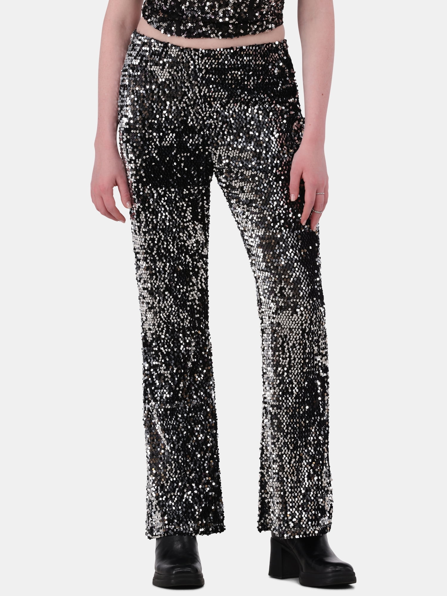 No Boundaries High Rise Sequin Flare Pants, Women's and