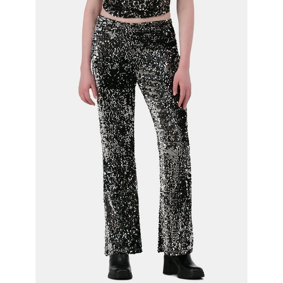 No Boundaries High Rise Sequin Flare Pants, Women's and Women's Plus