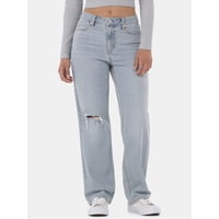 No Boundaries Women's High-Rise Straight Leg Jeans (Light Wash)