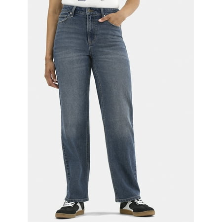 No Boundaries Women's Plus High-Rise Straight Leg Jeans, 30” and 32" Inseam, Sizes 00-24W