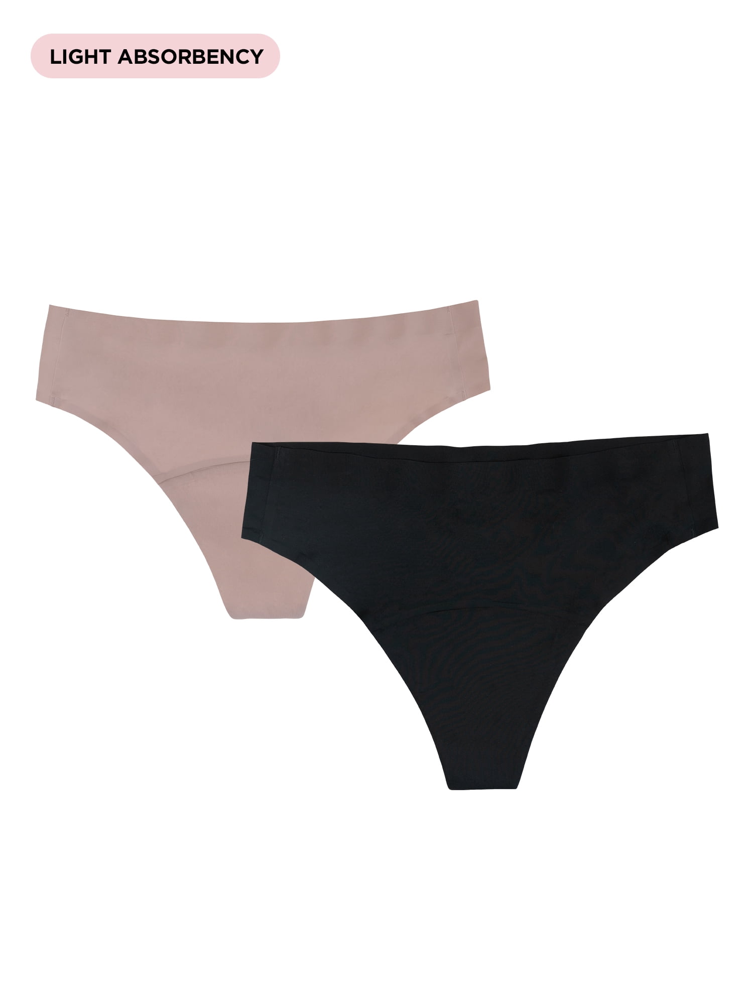 No Boundaries High-Rise Thong Light Absorbency Period Underwear, 2-Pack, Women’s Sizes XS-XXL