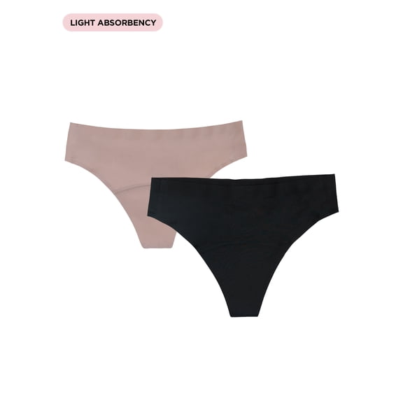 No Boundaries High-Rise Thong Light Absorbency Period Underwear, 2-Pack, Women’s Sizes XS-XXL