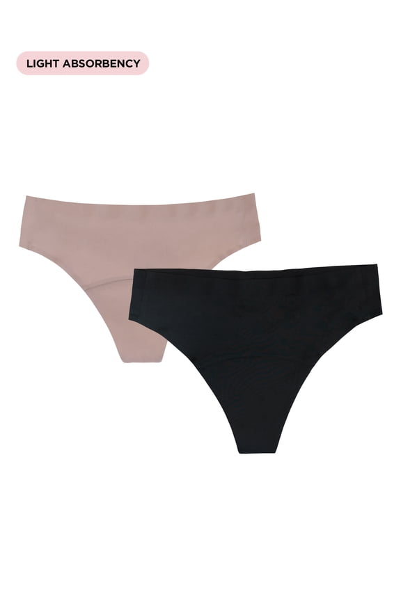 High-Rise Thong Light Absorbency Period Underwear, 2-Pack, Women’s Sizes XS-XXL