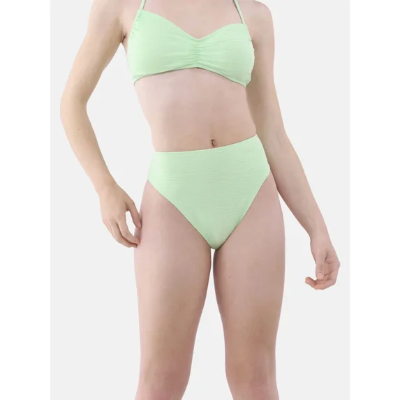 No Boundaries High Waisted Wavy Texture Bikini Bottoms, Women’s