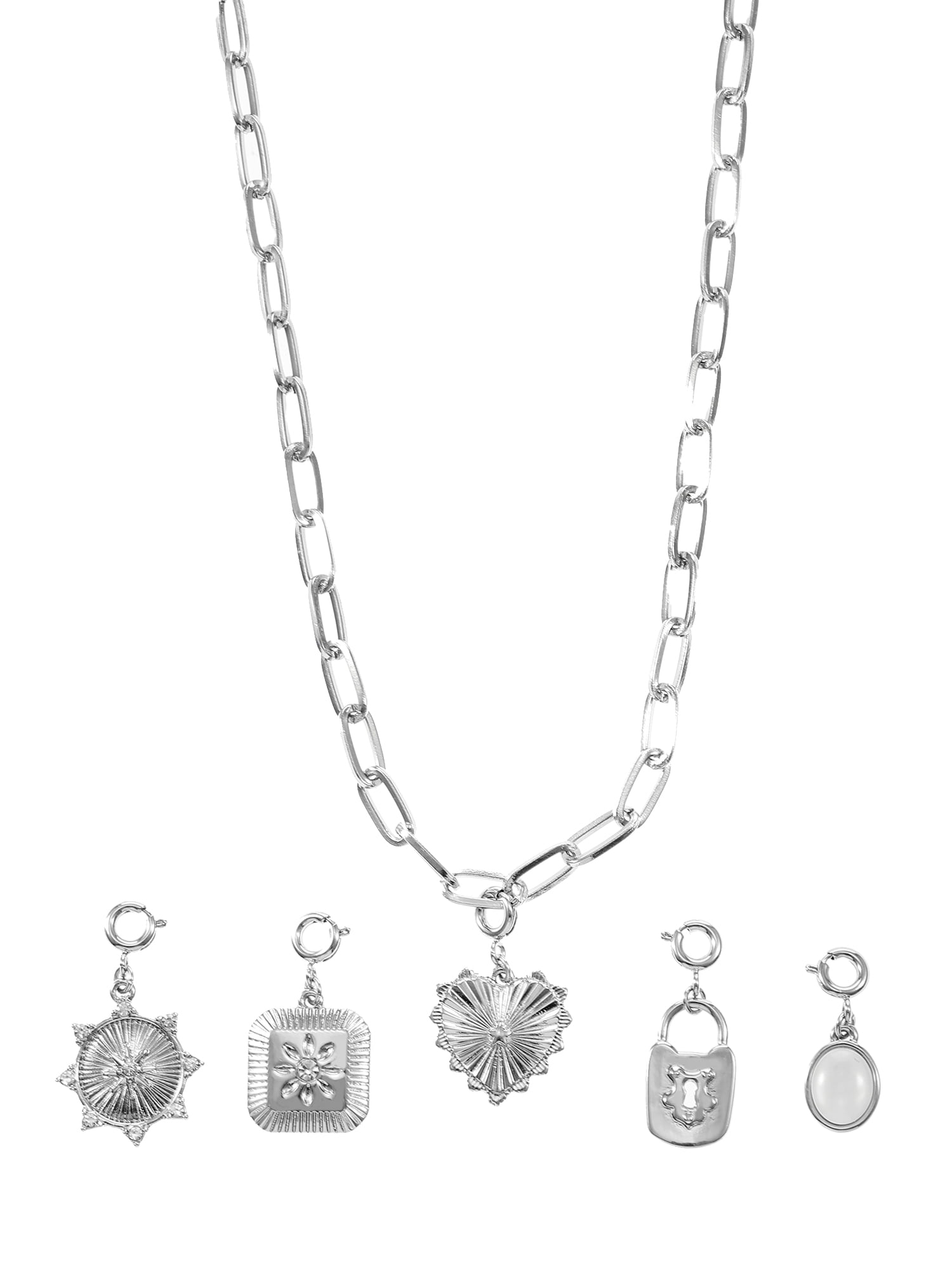 NO BOUNDARIES Holiday Gifting Silvertone Necklace & Charm Set