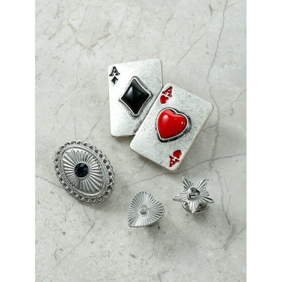 No Boundaries Women's Silvertone Playing Card Brooch Set, 4 Pack