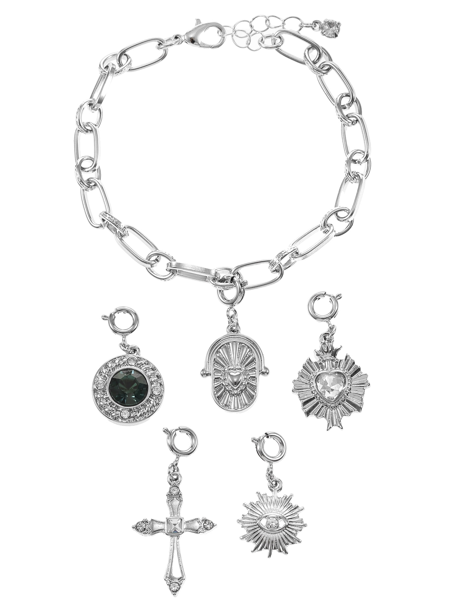 NO BOUNDARIES Holiday Gifting Silvertone Bracelet & Charm Set