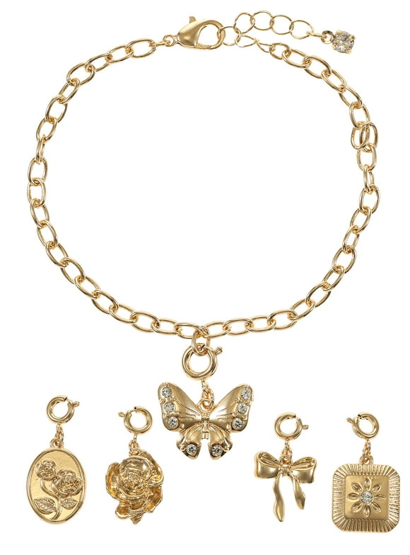 Women's Goldtone Bracelet & Charms Set