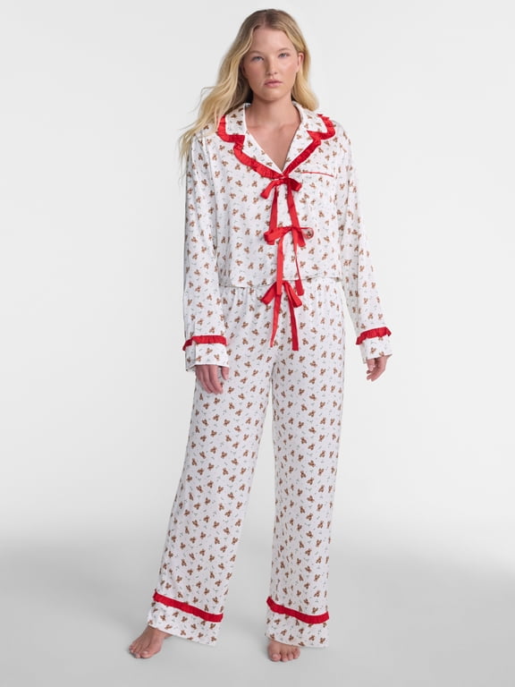 Holiday Satin Top and Pants Sleepwear Set, 2 Piece, Women's XS-XXL