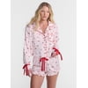 No Boundaries Holiday Satin Top and Shorts Sleepwear Set, 2 Piece, Women's XS-XXL