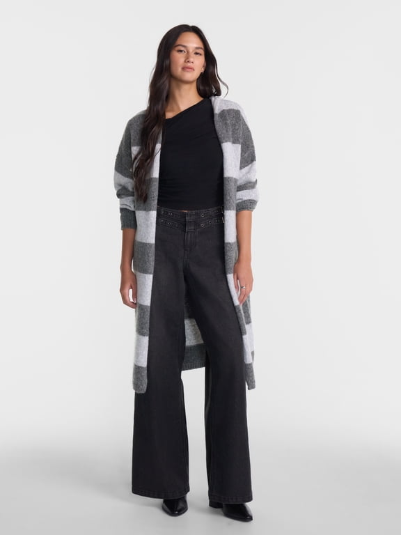 Striped Duster Sweater with Hood, Midweight, Women's and Women's Plus XXS-4X