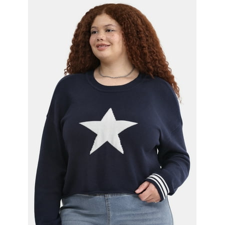 No Boundaries Graphic Pullover Sweatshirt with Long Sleeves, Lightweight, Women's & Women's Plus