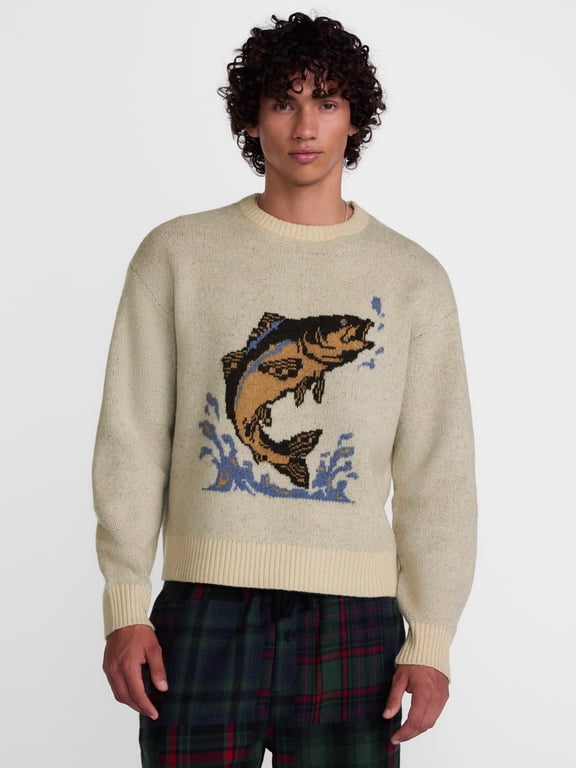 Fish Intarsia Graphic Sweater, Men's Sizes XS-4XLT