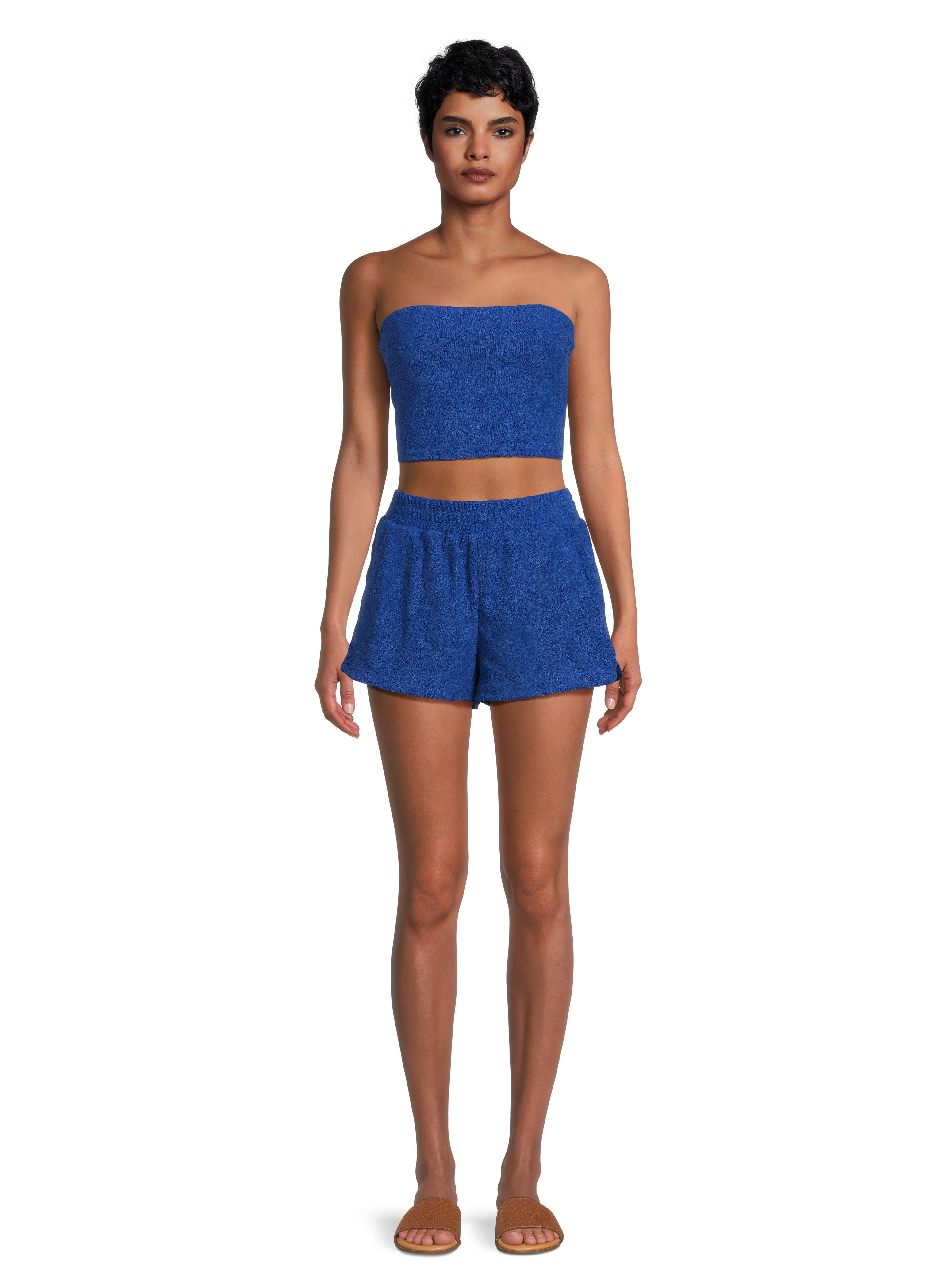 No Boundaries Jacquard Terry Cloth Tube Top and Shorts Set, 2