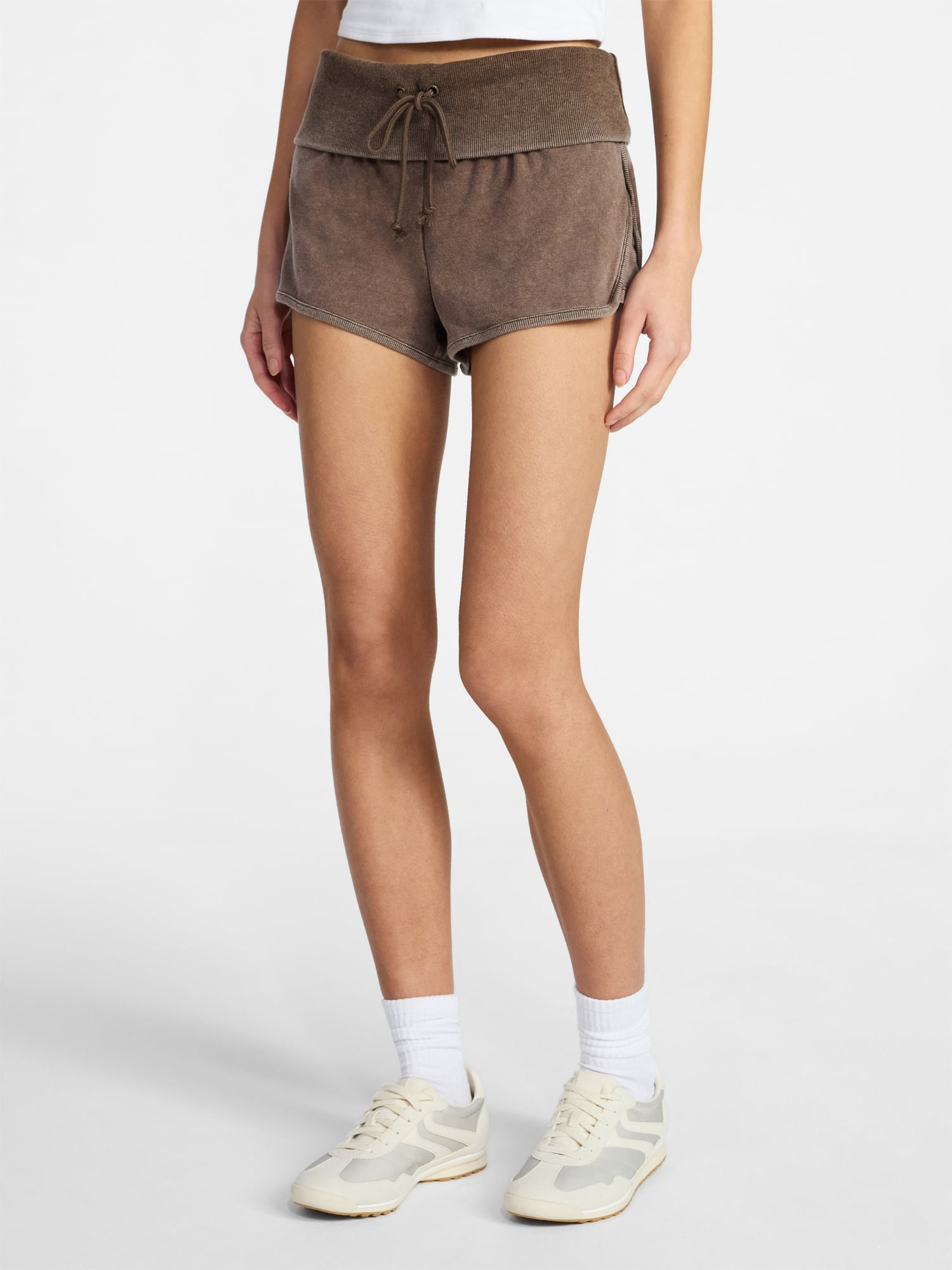 No Boundaries Jersey Ribbed Waistband Foldover Shorts, 1.5'' Inseam, Women's XXS-XXL