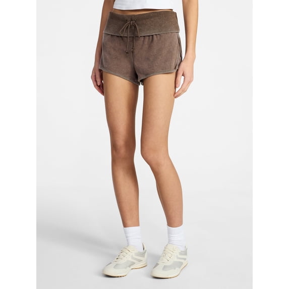 No Boundaries Jersey Ribbed Waistband Foldover Shorts, 1.5'' Inseam, Women's XXS-XXL