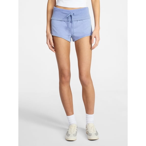 No Boundaries Jersey Ribbed Waistband Foldover Shorts, 1.5'' Inseam, Women's XXS-XXL