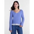 thumbnail image 1 of No Boundaries V-Neck Pullover Sweater with Lace Trim, Women's, Sizes XS-XXXL, 1 of 5