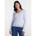 thumbnail image 1 of No Boundaries V-Neck Pullover Sweater with Lace Trim, Women's, Sizes XS-XXXL, 1 of 5
