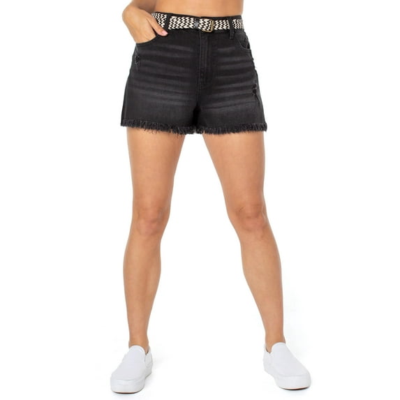 No Boundaries Junior Womens' Super High Rise Festival Jean Short with Belt