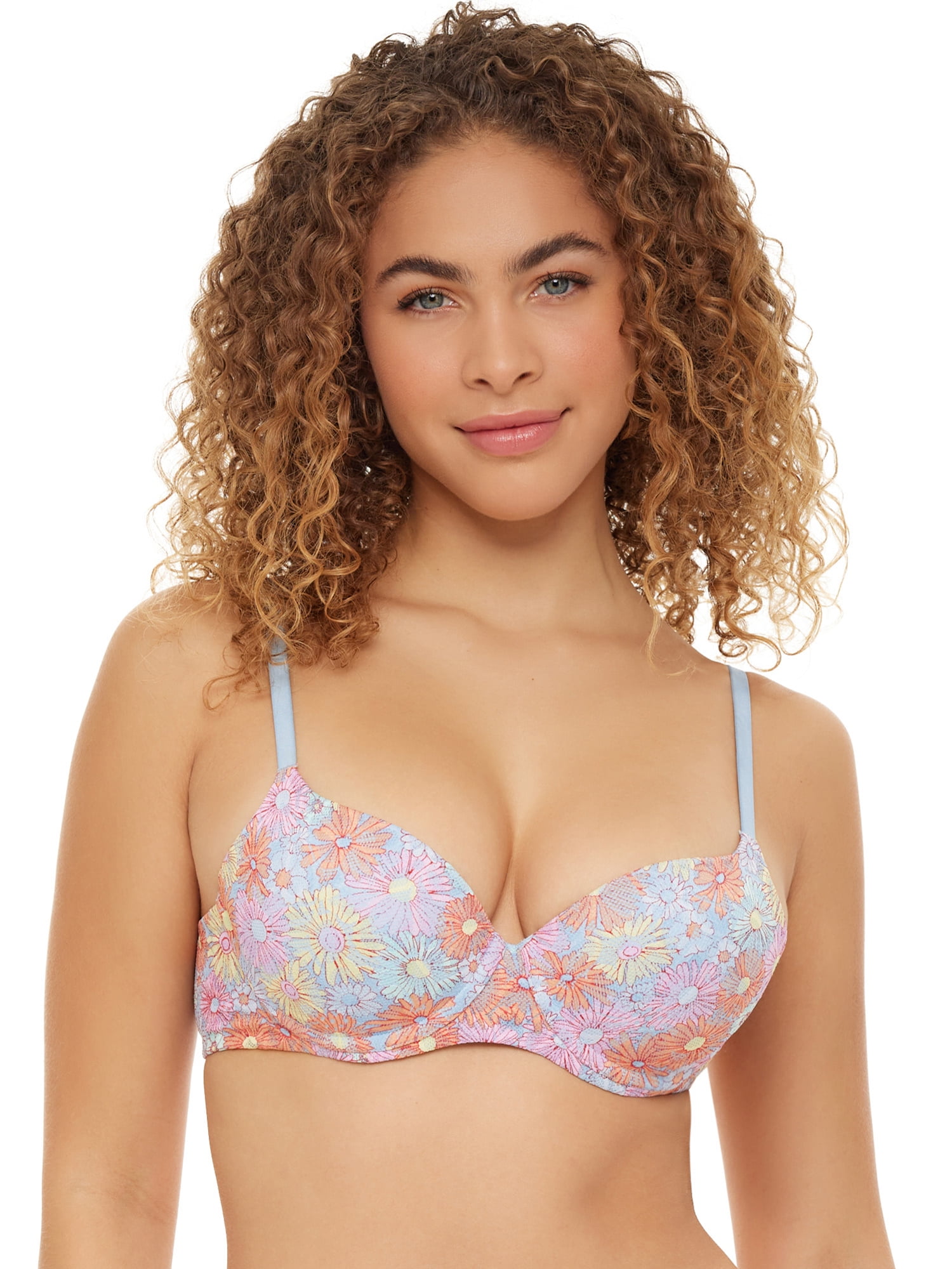 No Boundaries Junior's All Over Floral Lace Push Up Bra, Sizes up to 40DD 