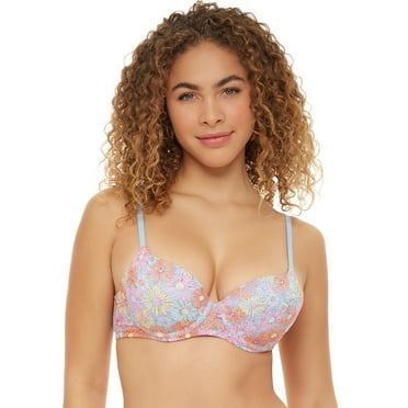 No Boundaries Junior's All Over Floral Lace Push Up Bra, Sizes up to 40DD