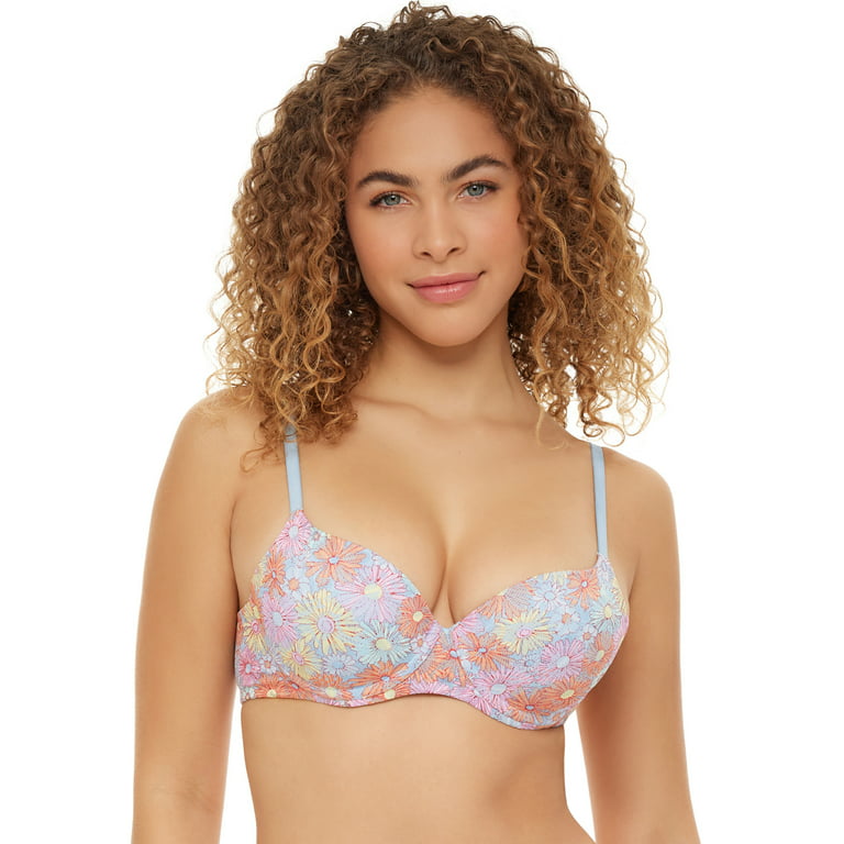 No Boundaries Junior's All Over Floral Lace Push Up Bra, Sizes up