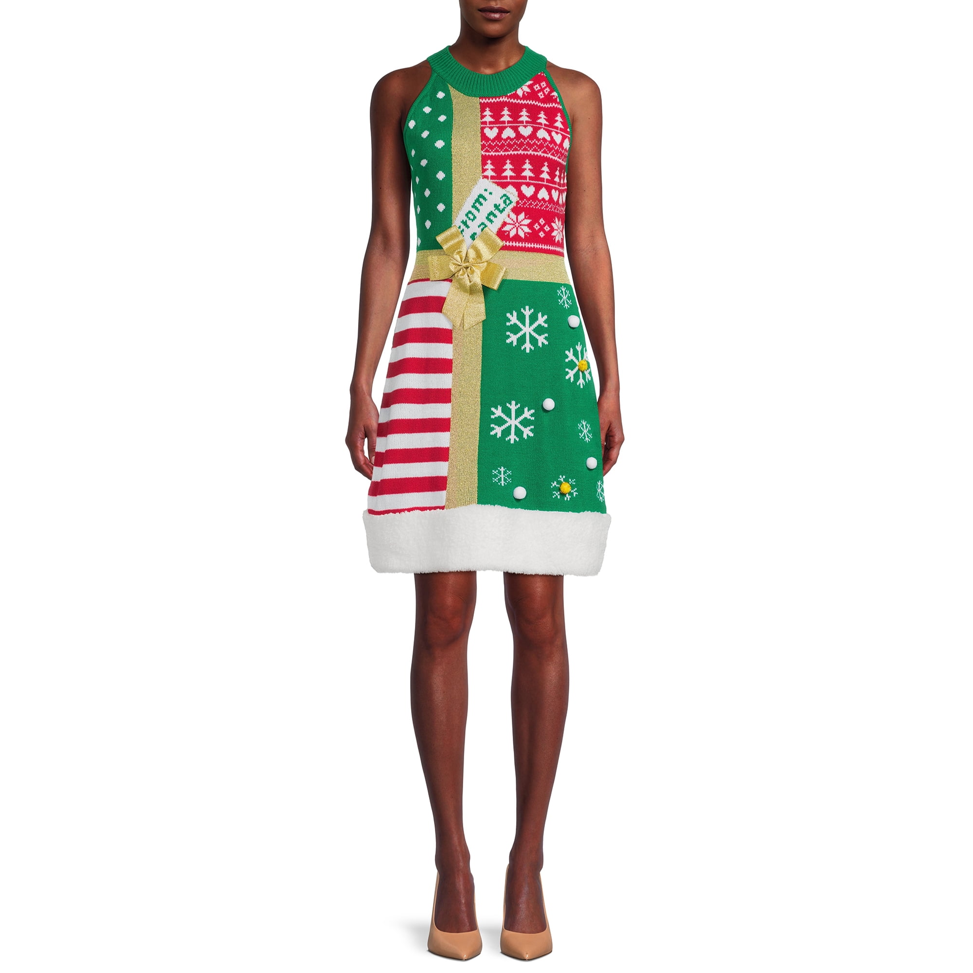 No Boundaries Junior's Christmas Sweater Dress - Walmart.com