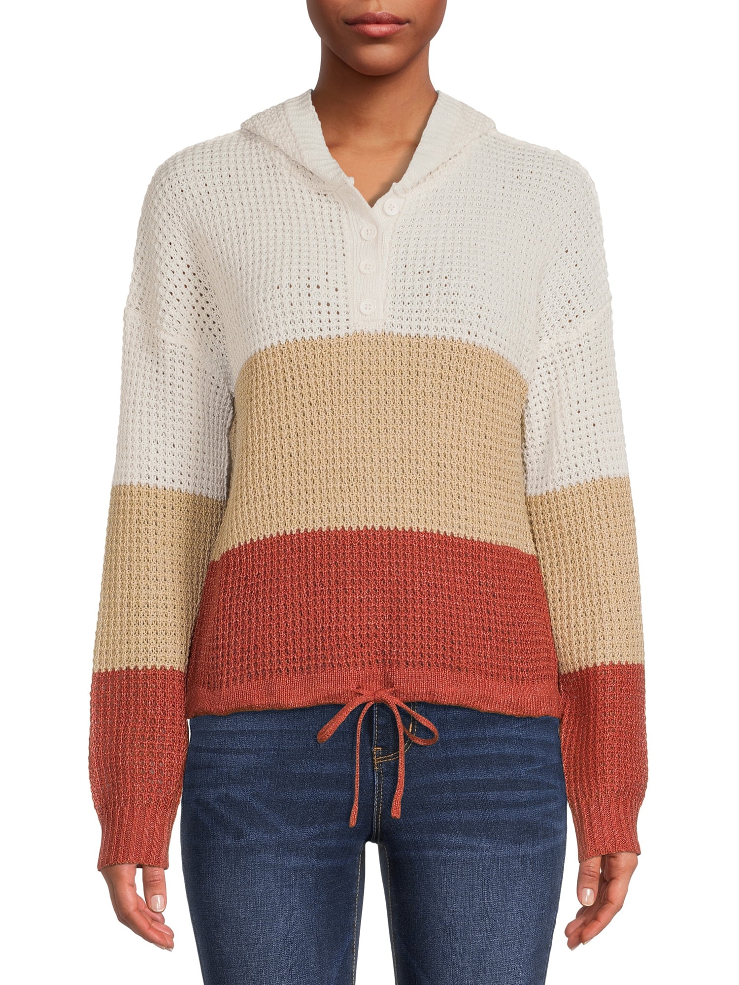 No Boundaries Junior's Colorblocked Hoodie Sweater - Walmart.com