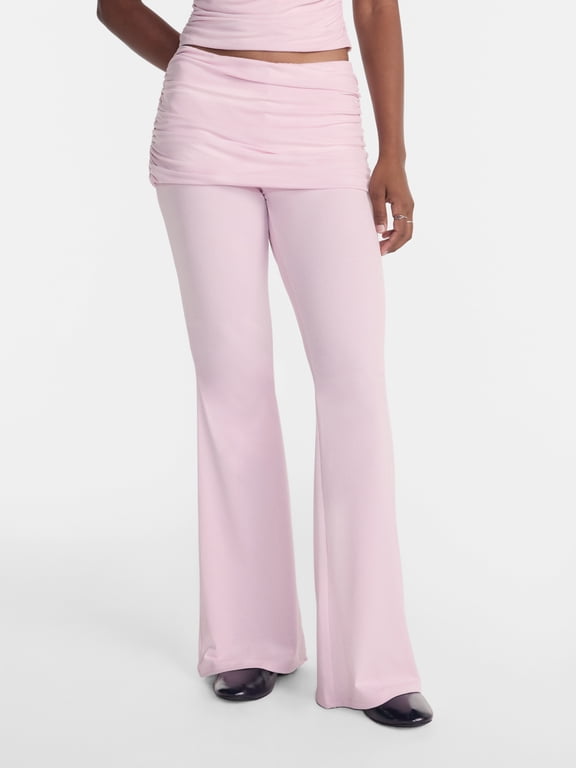Foldover Draped Flare Trouser Pants, 32" Inseam, Women’s XXS-XXL