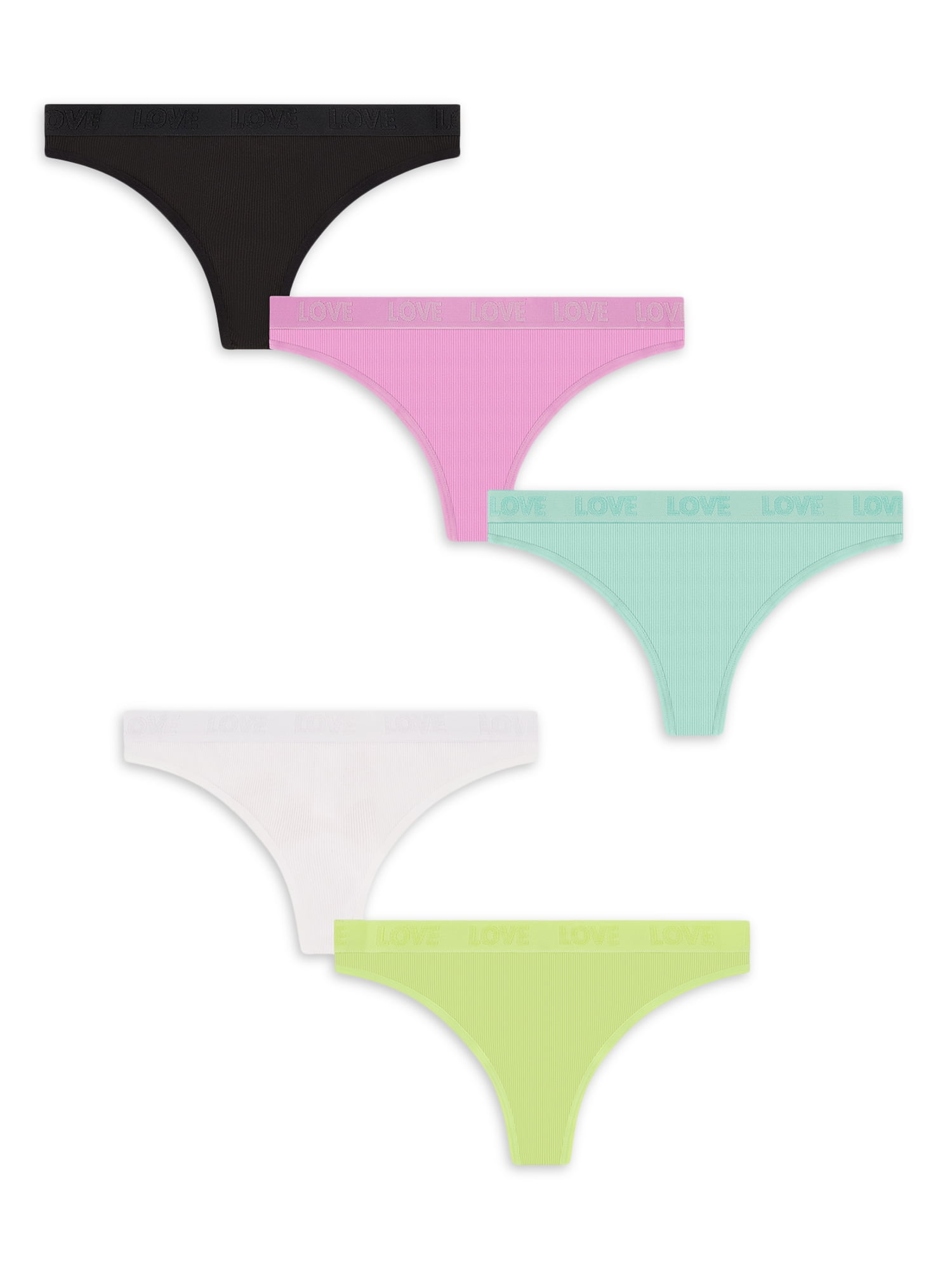 No Boundaries Junior's Jersey Thong Panty, 5-Pack, Sizes XS-3XL