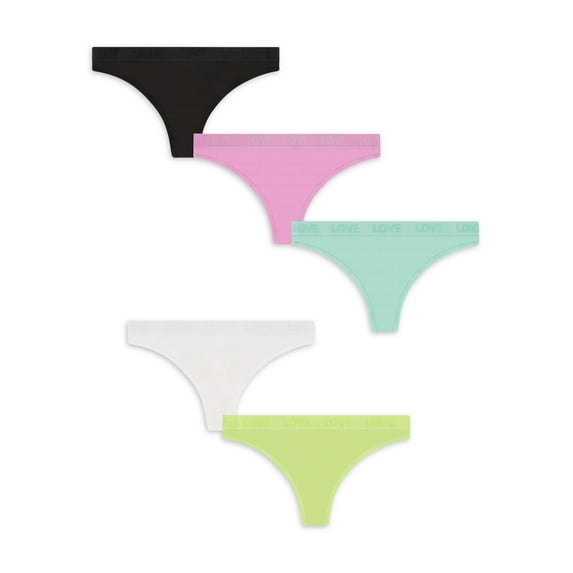No Boundaries Junior's Jersey Thong Panty, 5-Pack, Sizes XS-3XL