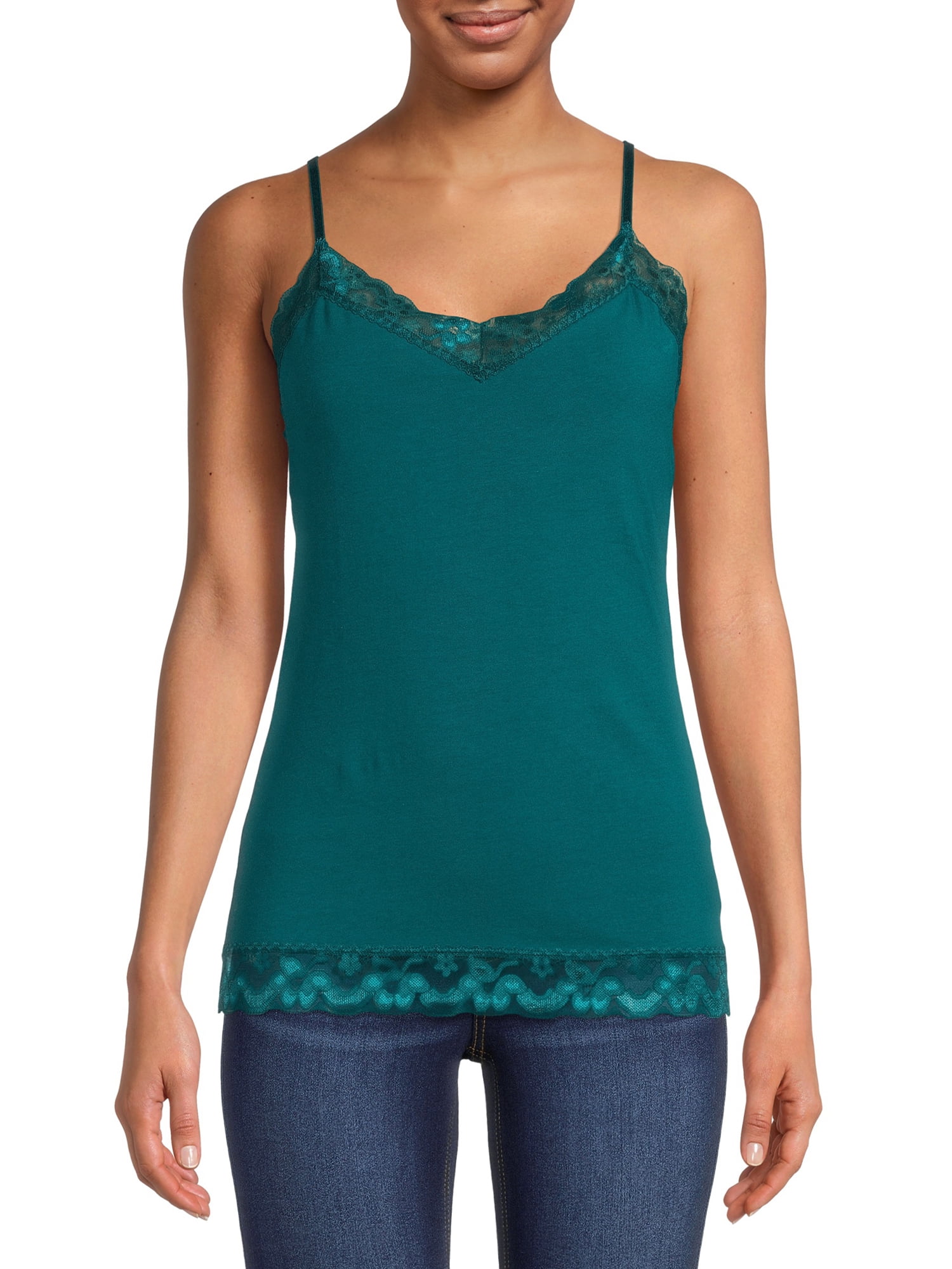 No Boundaries Junior's Lace Trim Cami with Shelf Bra