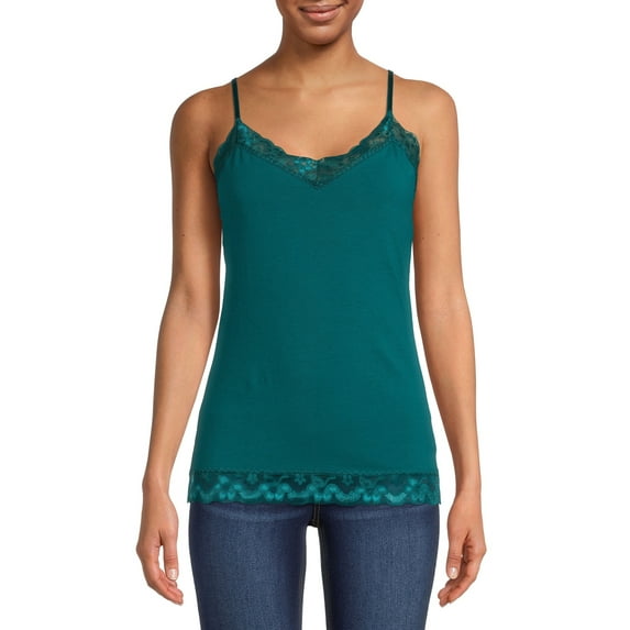 No Boundaries Junior's Lace Trim Cami with Shelf Bra