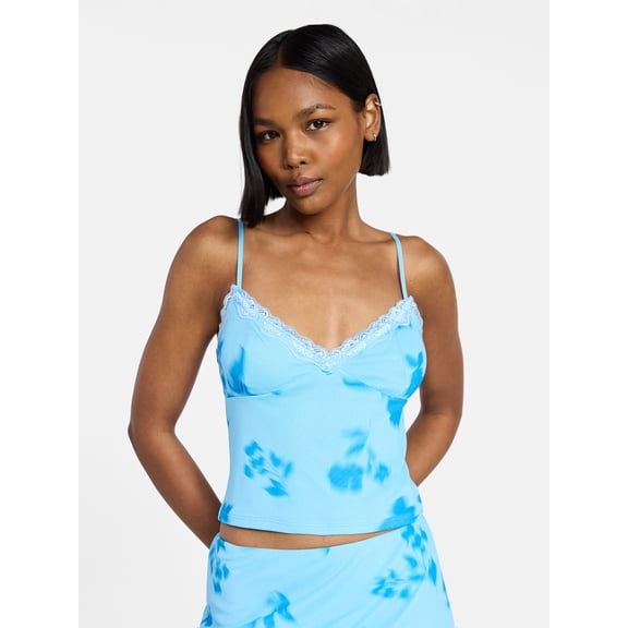 No Boundaries Lace Trim Mesh Camisole Top, Women's XXS-XXL