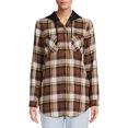 thumbnail image 1 of No Boundaries Junior's Plaid Button-Down Hoodie Shirt, 1 of 5