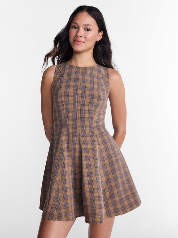 Fit and Flare Plaid Mini Dress, Women’s XXS-XXL