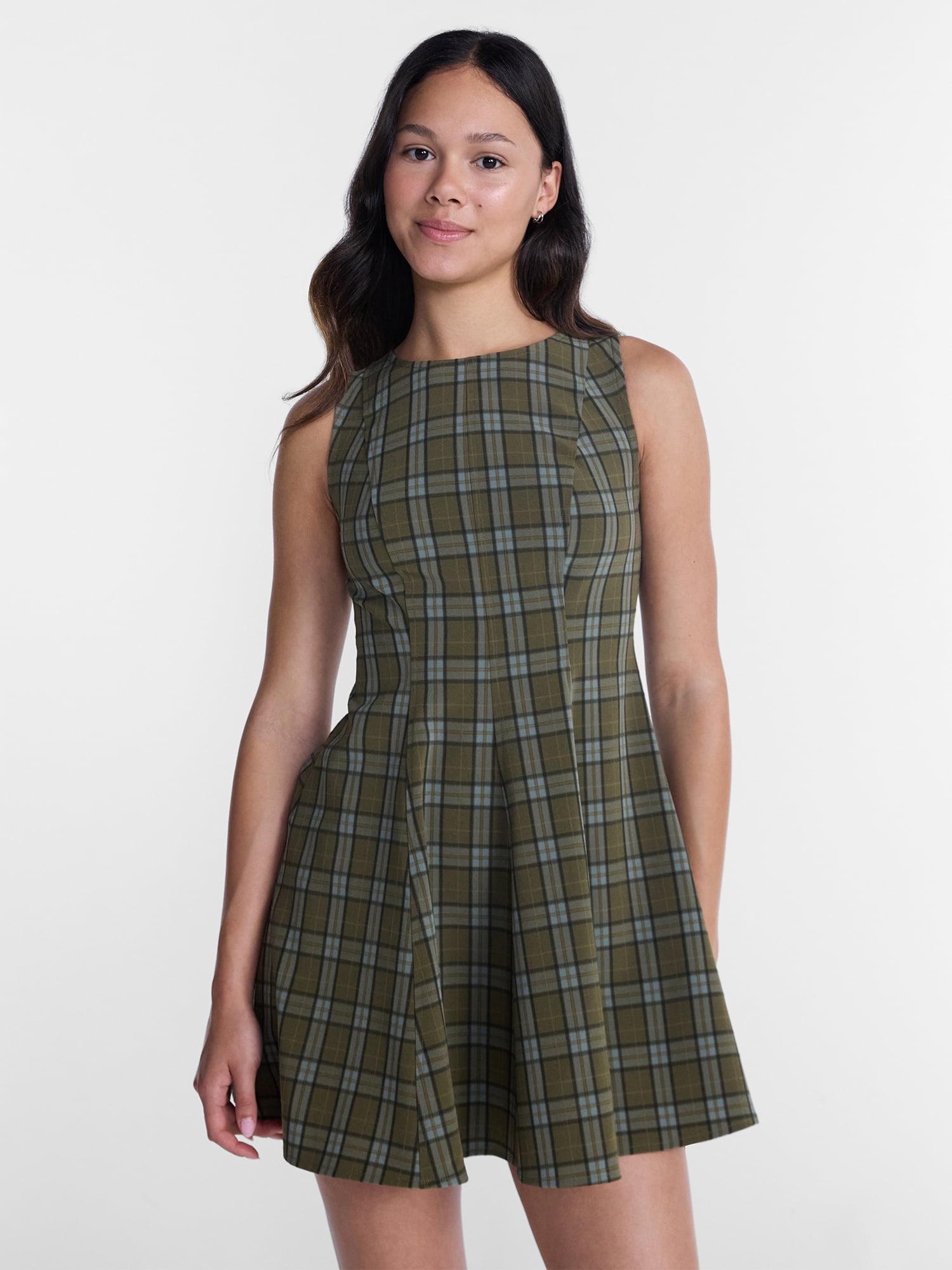 No Boundaries Fit and Flare Plaid Mini Dress, Women’s XXS-XXL