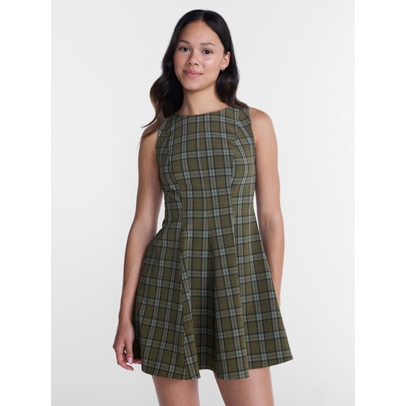No Boundaries Fit and Flare Plaid Mini Dress, Women’s XXS-XXL