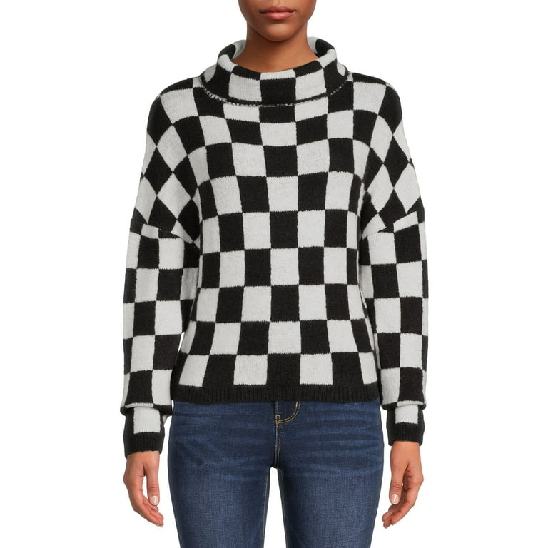 No Boundaries Junior s Plaid Mock Neck Sweater Walmart