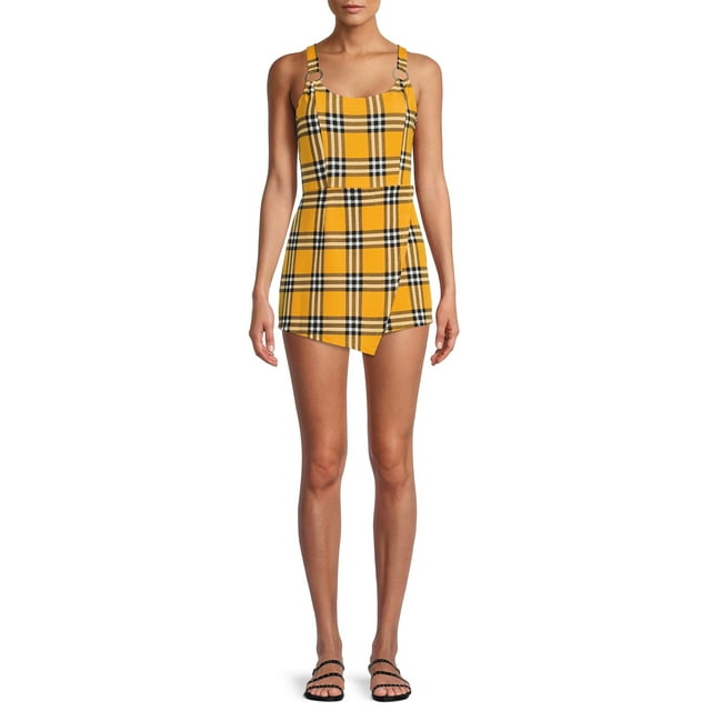 No Boundaries Junior's Plaid Romper