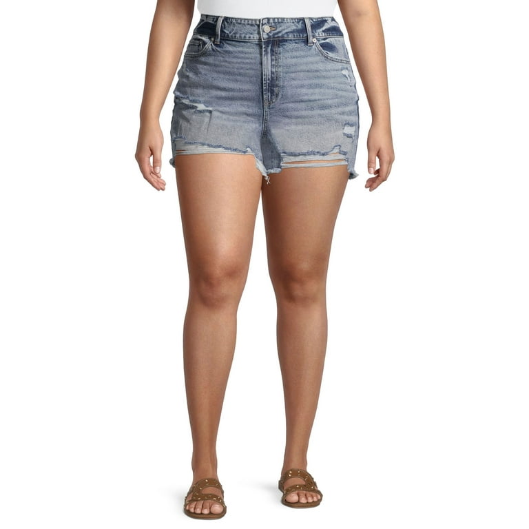 No Boundaries Junior s Plus High Rise Destructed Midi Shorts